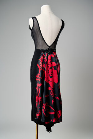 Satin Rose Print Panel Dress