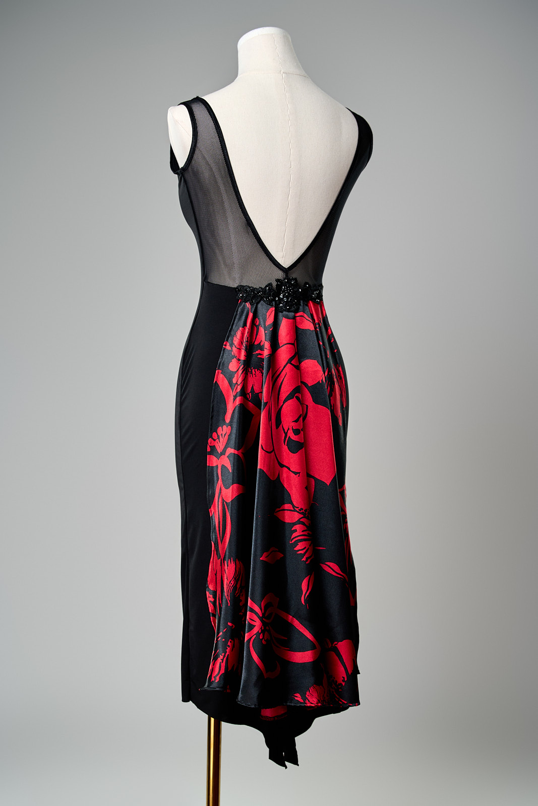Satin Rose Print Panel Dress