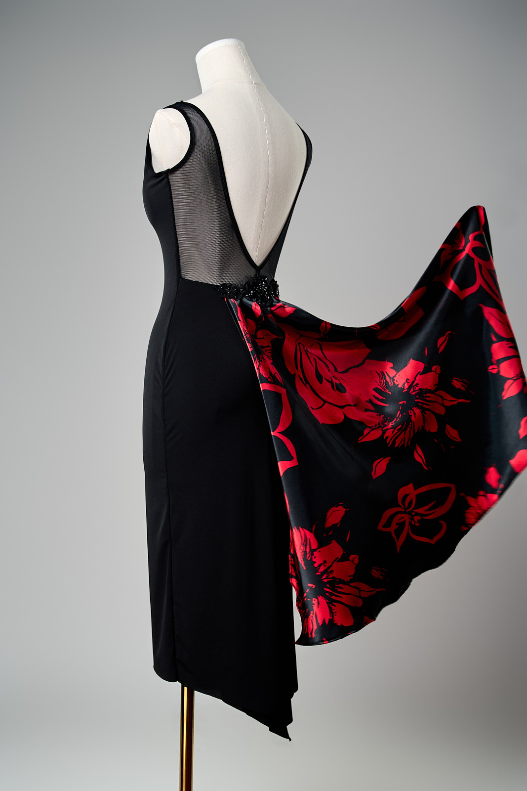 Satin Rose Print Panel Dress - Image 4