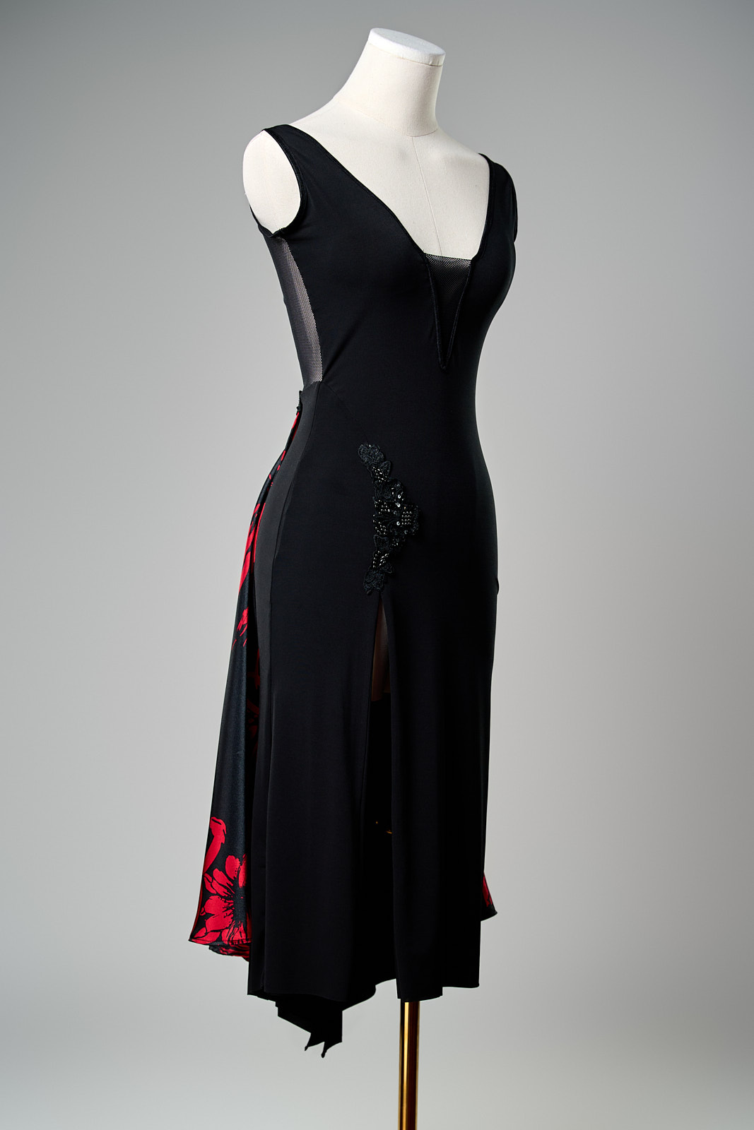 Satin Rose Print Panel Dress - Image 2