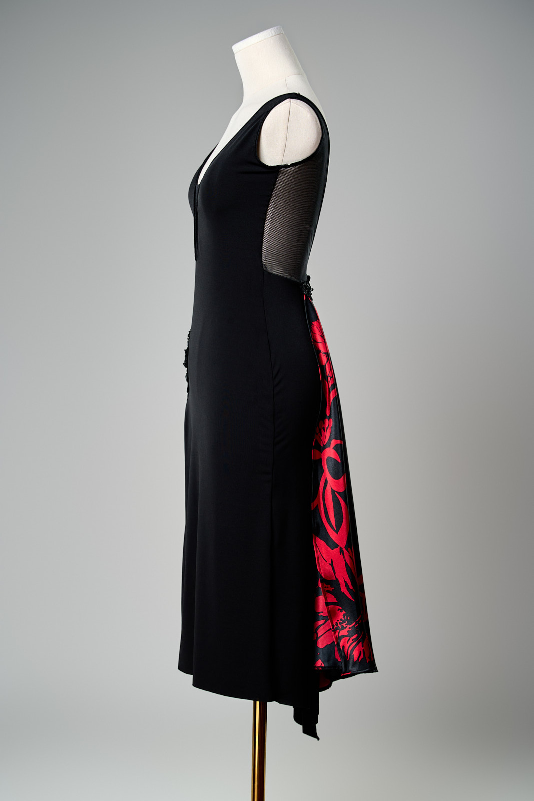 Satin Rose Print Panel Dress - Image 3